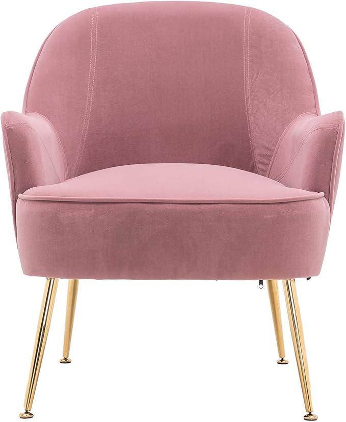 Modern Ergonomics Soft Velvet Fabric Material Accent Chair with Gold Legs and Adjustable Feet Screws for Indoor Home Living RoomPink