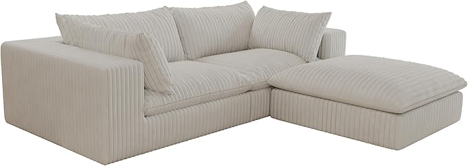 Boneless Corduroy Modular Couch with Ottoman 78.8 Comfy Cloud Couch for Small Spaces Deep Seat &amp Memory Foam No Assembly Required Compression Couches for Small Spaces (White - Ottoman) | Fluf