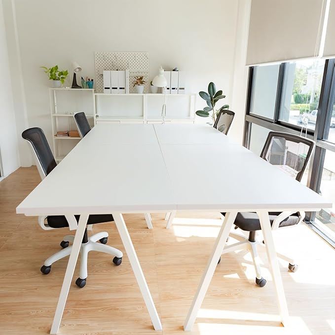 Kaboon White Table Top 23.62 D x 55 W Solid One-Piece Desktop Universal Wood Countertop Reversible Laminate Top Double Desks L-Desk DIY for Home and Commercial