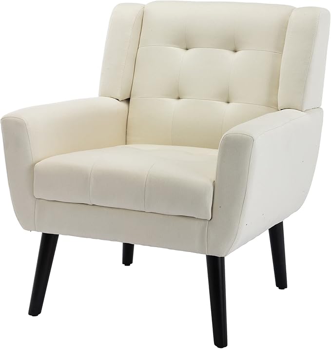 Accent Armchair Living Room Chairs with Curved Back Velvet Cushion 250 Lbs Weight Capacity Ergonomics Accent Chair Upholstered Single Sofa for Bedroom Beige As Shown