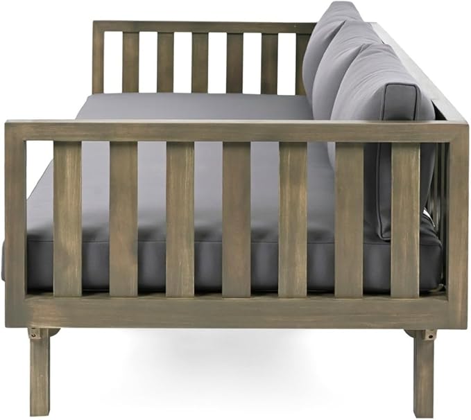 Merax Solid Acacia Wood Couch Chaise Lounge Chair Indoor 3 Seater Daybed Sofa Couches with Cushions &amp Pillow Heavy Frame Day Bed for Living Room Office Outdoor Balcony Patio Water Resistant
