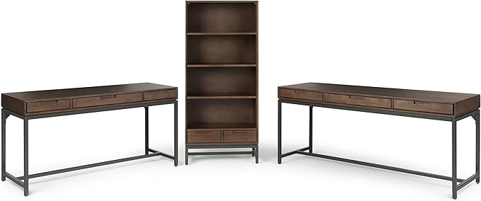 SIMPLIHOME Banting Desk - 60 Inch Wide Solid Wood and Metal Writing Desk in Walnut Brown Modern Industrial Home Office Computer Table for Study with 2 Drawers and Flip-Down Keyboard Tray