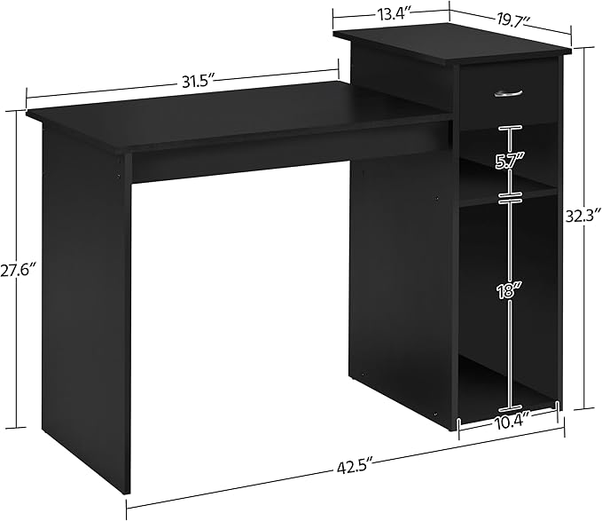 Topeakmart Modern Computer Desk 47 inch Home Office Computer Desk Study Writing PC Table Workstation with Drawers and Printer Shelf for Small Spaces Home Office Furniture
