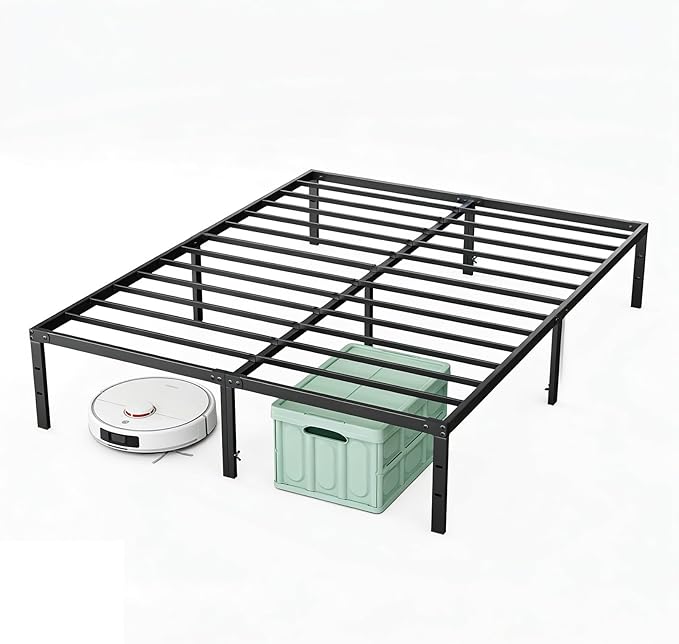 Sweetcrispy Queen Size 12 Inch Platform Bed Frame Heavy Duty Metal Foundation Frame Noise-Free Sturdy Steel Slats Underbed Storage No Box Spring Needed Quick Setup