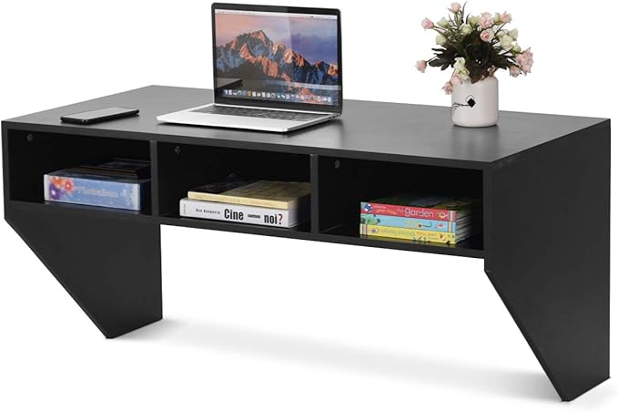 BestComfort Wall Mounted Desk Hutch 42.5inch Floating Laptop Table Writing Desk Home Office Workstation Hanging Computer Desk Modern Floating Console Media Storage Cabinet