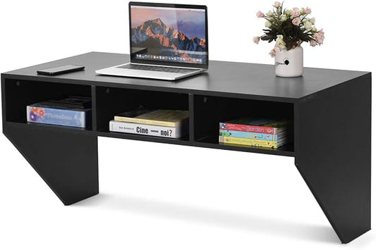 BestComfort Wall Mounted Desk Hutch 42.5inch Floating Laptop Table Writing Desk Home Office Workstation Hanging Computer Desk Modern Floating Console Media Storage Cabinet