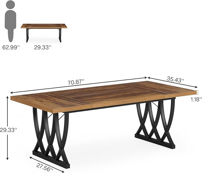 Tribesigns 70.86-Inch Executive Desk Large Home Office Desk Computer Desk with Thick Metal Frame Rectangle Study Writing Table Workstation for Home Office (Retro Brown &amp Black)