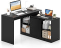 Tangkula L-Shaped Computer Desk 48 Reversible Corner Writing Desk with 2-Way Cabinet &amp 4 Storage Compartments Modern Executive Desk Laptop Workstation for Home Office (Black)