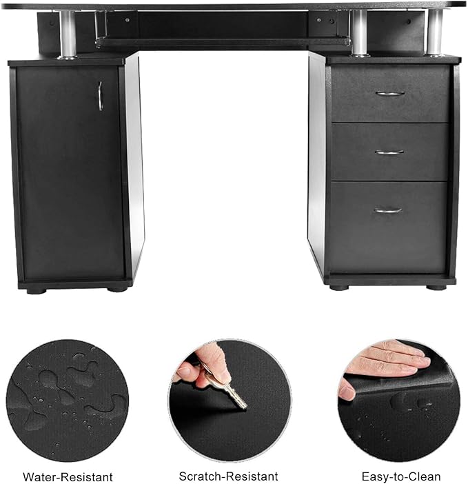 Kiwifruit Office Desk Computer Table Study Writing Desk Workstation Sturdy MDF Board w/Storage for Home Office 45 inch W x 22 inch D x 29 inch H Black
