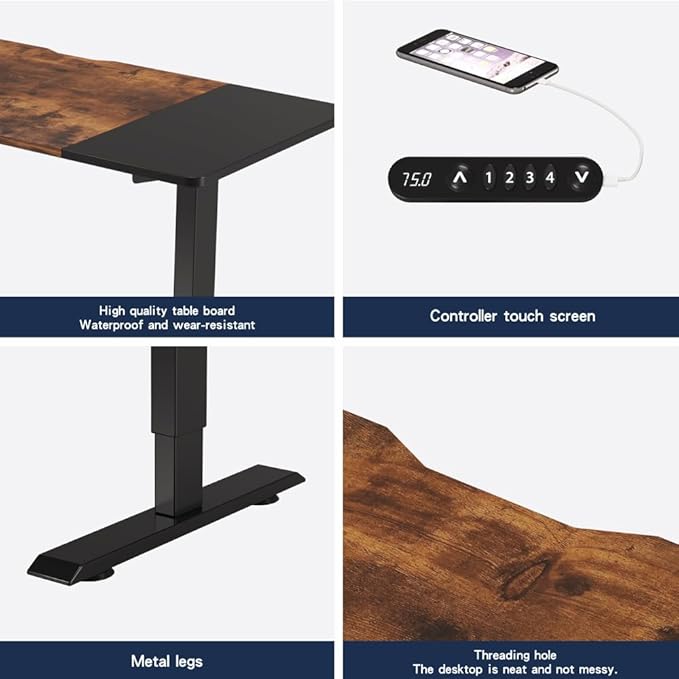 55 Inch Electric Height Adjustable Standing Desk for Home Office Computer Gaming Craft Study Work Desks Modern Lift-up TableBlackBrown