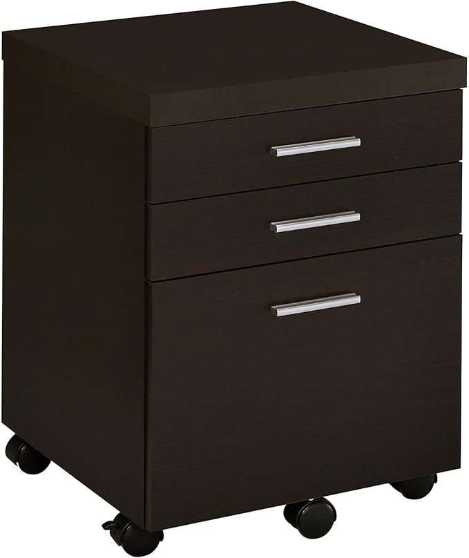 Brown Mobile File Cabinet with 3 Drawers 5 Wheels Rectangular Wood Portable Filing Cabinet Traditional for Office Study Room