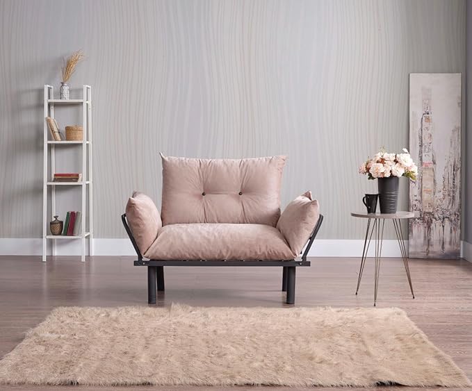 49 Mini Couch with Mattress Included Small Loveseat Sofa Chair for Small Space Oversized Accent Chair and a Half Metal Frame (Beige)