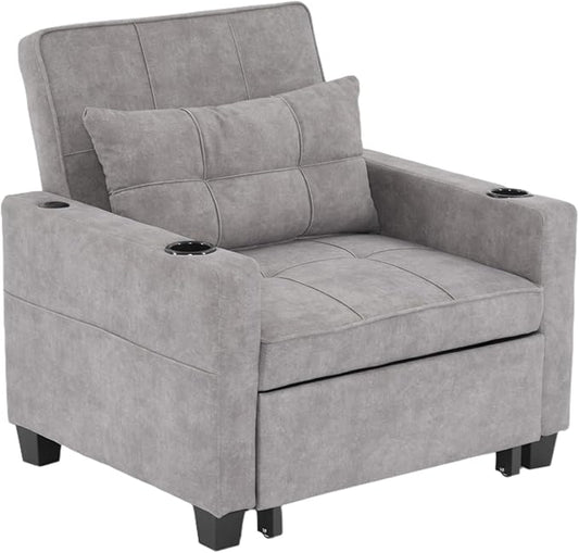 Futon Chair Bed Convertible Sleeper Chair3-in-1 Lazy Chair with USB PortsPull Out Chair Sleeper for Living Room Office Apartment (Tech cloth Light Grey)