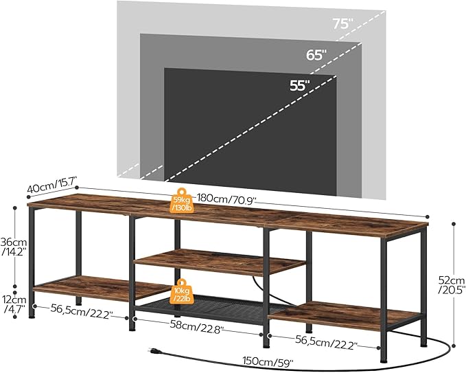HOOBRO TV Stand with Power Outlets to 75 Inches TV Console Table with Open Storage Shelves Cabinet Industrial Media Entertainment Center for Living Room Bedroom Rustic Brown and Black BF80DS01