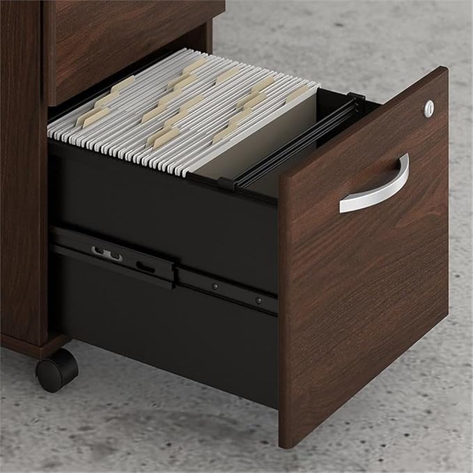 Bush Business Furniture 60W x 30D L Shaped Desk with Mobile File Cabinet Corner Table and Drawers for Home or Professional Office Studio C Collection Black Walnut