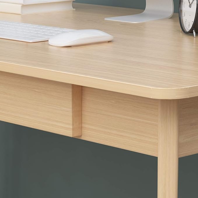 ECACAD Computer Desk with 2 Drawers 39” Home Office Desk Writing Study Working Table for Bedroom Light Brown