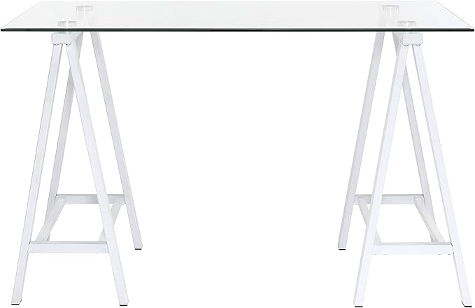 OSP Home Furnishings Middleton 47 Inch Desk with Clear Beveled Glass Top White Base