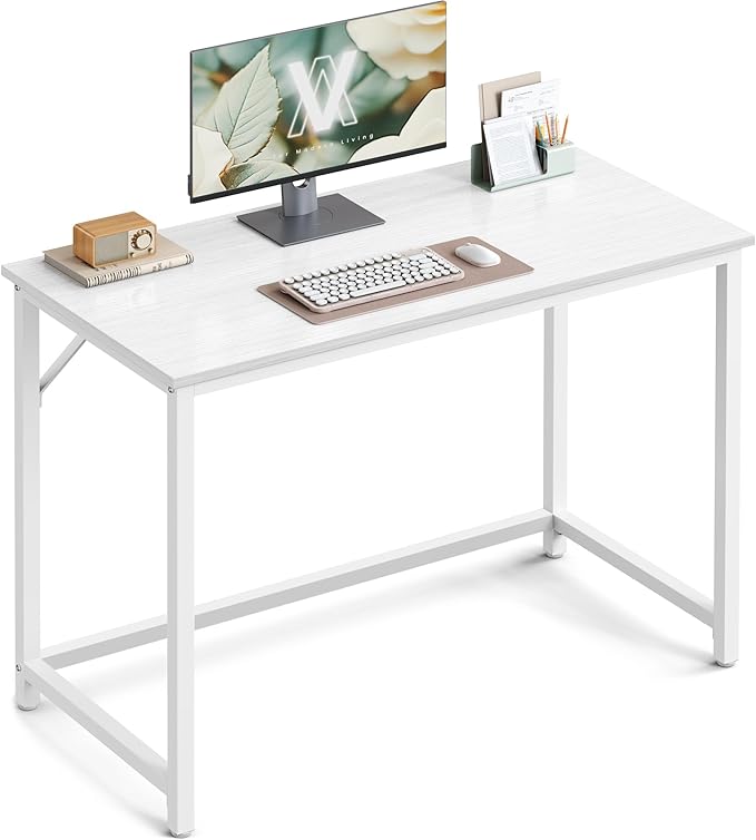 VASAGLE Computer Desk Office Work Desk 39.4 x 19.7 x 29.9 Inches for Study Bedroom Home Office Living Room Maple White and Cloud White ULWD041W44