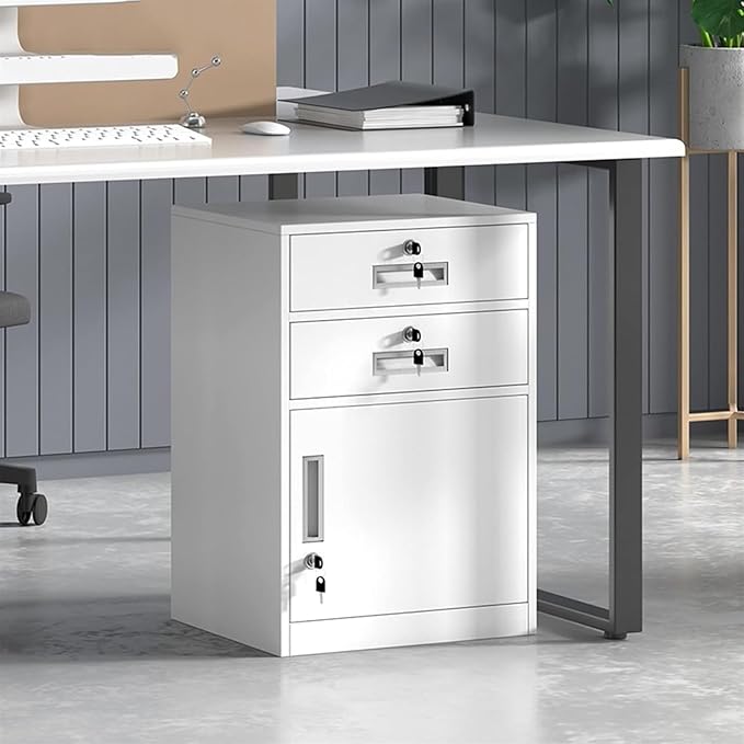 File Cabinet Under Desk Metal Filing Cabinet with Lock 2 Drawer and 1 Cabinet File Cabinet for A4 Sized Letters(Color:White)
