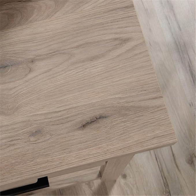 Scranton &amp Co L-Shaped Engineered Wood Computer Desk Laurel Oak Finish 58.66 W x 66.46 D x 29.02 H File Drawer Lower Shelf Cord Management Tapered Feet Home Office Desk