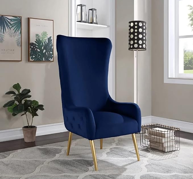 Best Master Furniture Venetian 50 High Back Tufted Velvet Accent Chair Wingback Lounge Armchair with Gold Legs and Upholstered Button Detailing for Living Room Bedroom or Office (Navy)