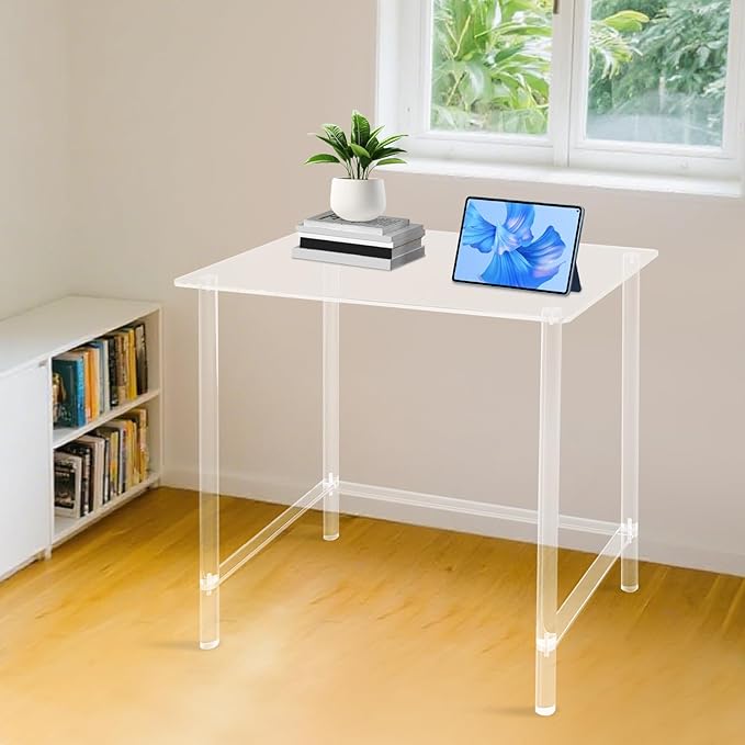Acrylic Desk 29.5 L x 19.7 W x31.5 H Clear Desk for Laptop Study Writing Rectangular Shaped Computer Desk for Office Living Room Bedroom Easy Assembly