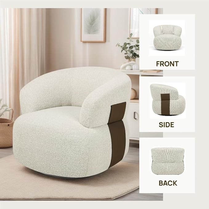 Swivel Barrel Accent Chairs-Modern Round Club Arm Chair Upholstered Living Room Armchair Single Sofa Seating Bedroom Side Reading Seat for Living Roon Office (Beige-Chenille 1*Seat)