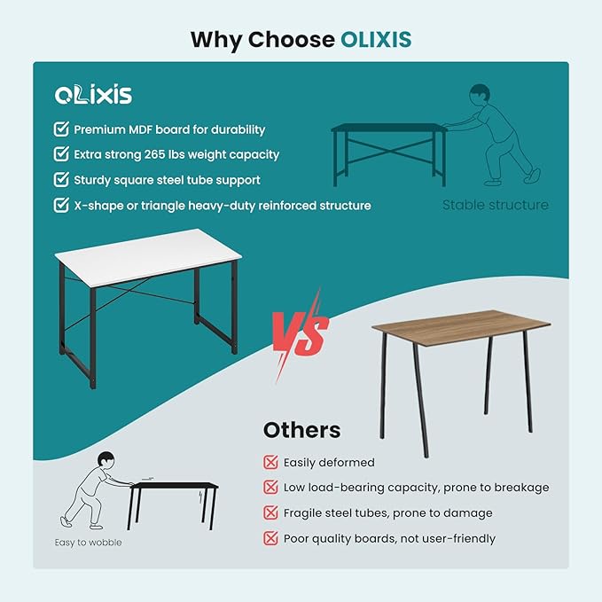 OLIXIS 32 Inch Small Computer Work Desk with X-Shaped Reinforcement Gaming Study Writing Table for Home Office Small Space Metal Frame Black&ampWhite