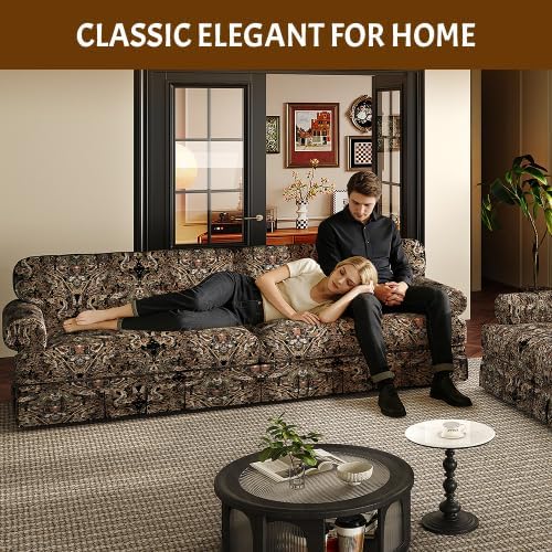 Luxury 3&amp4-Seater Sectional Couch Elegant Pleated Skirt Design and Rolled Arms 26.4 Extra-Deep Seat Couches for Living Room Apartment Soft Cushions &amp Sturdy Frame Oxford Sofa Black Flor