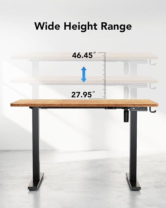 HUANUO Electric Standing Desk 55 x 28 Height Adjustable Desk 4 Memory Height Settings Sit to Stand Up Desk for Home Office with Headphone Hook Cable Manager Rustic Brown