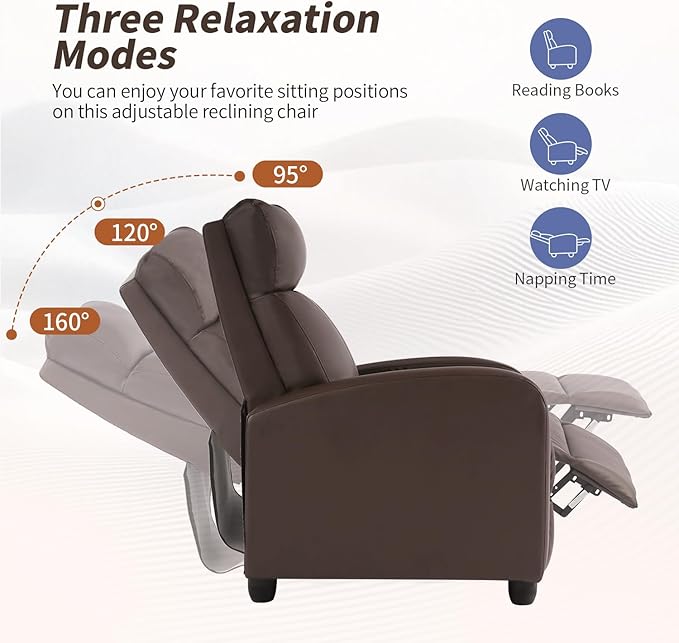 BestMassage | Recliner Chair | with 2 Point Massage Function | Leather Dark Brown | with Lumbar Support Adjustable Push Back Footrest &amp Padded Seat | Easy Assembly | for Living Room Home Theatr