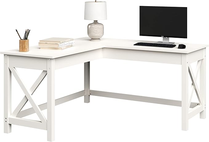 Computer Desk - L-Shaped Desk with X-Pattern Legs - For Office Computer or Craft Table - Desks for Home Office by Lavish Home (White)