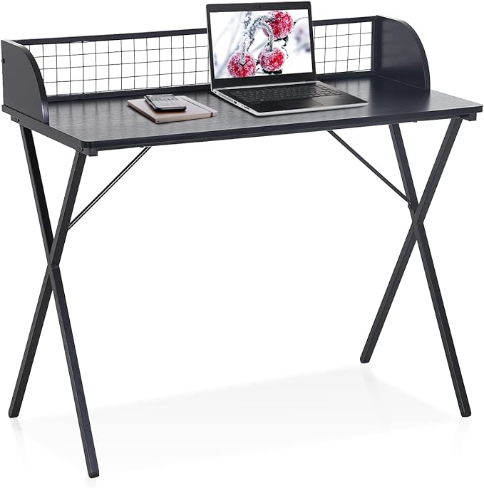 Computer Writing Desk 39 inch Sturdy Home Office Table with A Baffle to Keep Items from SlippingHome Office Desk Workstation Black
