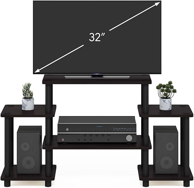 Furinno Turn-N-Tube No Tools Entertainment Center Round Square corner Dark Walnut11257DWN