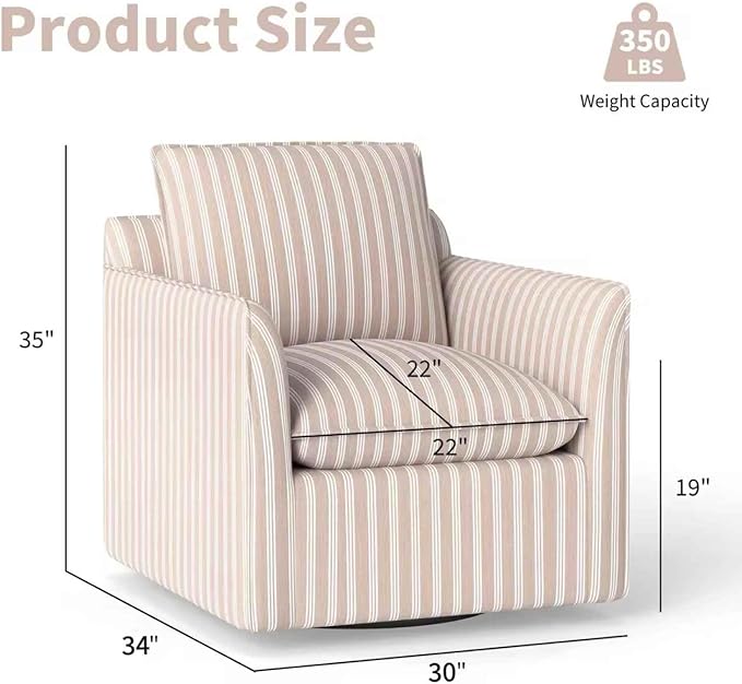 INZOY Swivel Accent Chair Set of 2 Upholstered Square Chair with Thick Padded Backrest Cushion Swivel Reading Chair for Living Room Bedroom Small Spaces Brown Stripe
