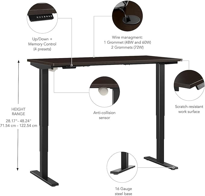 Move 40 Series by Bush Business Furniture 48W x 24D Electric Height Adjustable Standing Desk in Mocha Cherry with Black Base