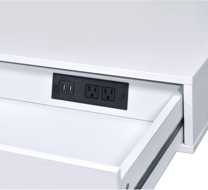 Coleen White High Gloss Writing Desk | USB Charging Port | Spacious Drawers | Compact Home Office