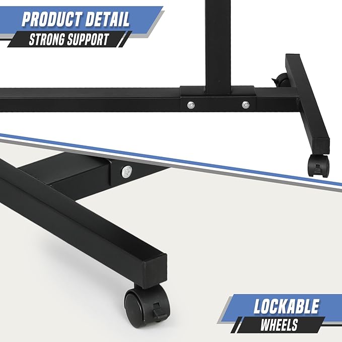 Mobile Laptop Desk Standing Desk Height Adjustable Rolling Table Bed Side Laptop Table with 2 Tilting Desktops and Wheels 360° Rotatable Computer Workstation for Office Home and Hospital Black