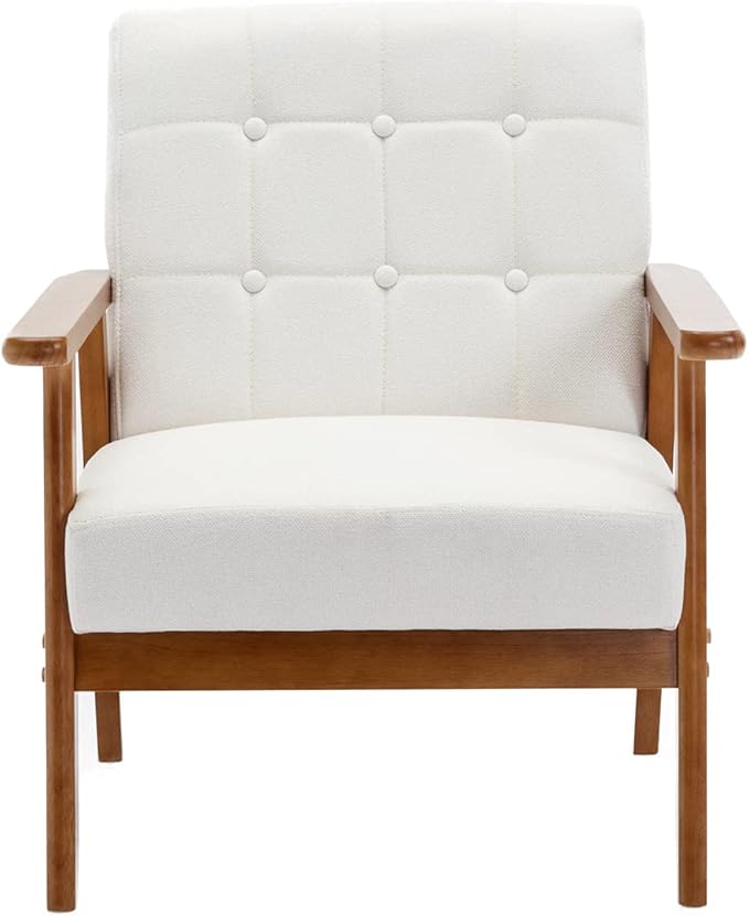 Leisure Chair with Solid Wood Armrest and Feet Mid-Century Modern Accent Chair for Living Room Bedroom Studio Chair