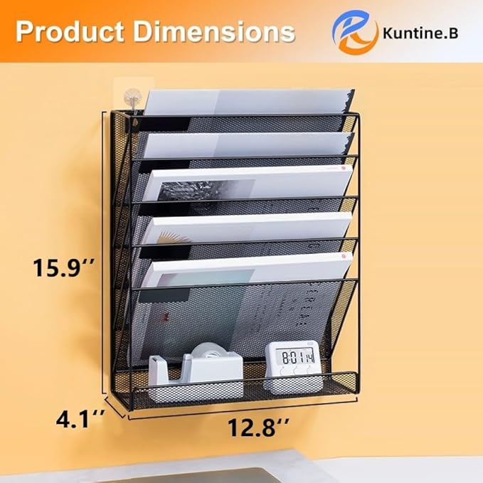 Kuntine.B 6-Tier Wall File Organizer Hanging File Organizer Cubicle Organizer Wall File Holder for Office Home Black