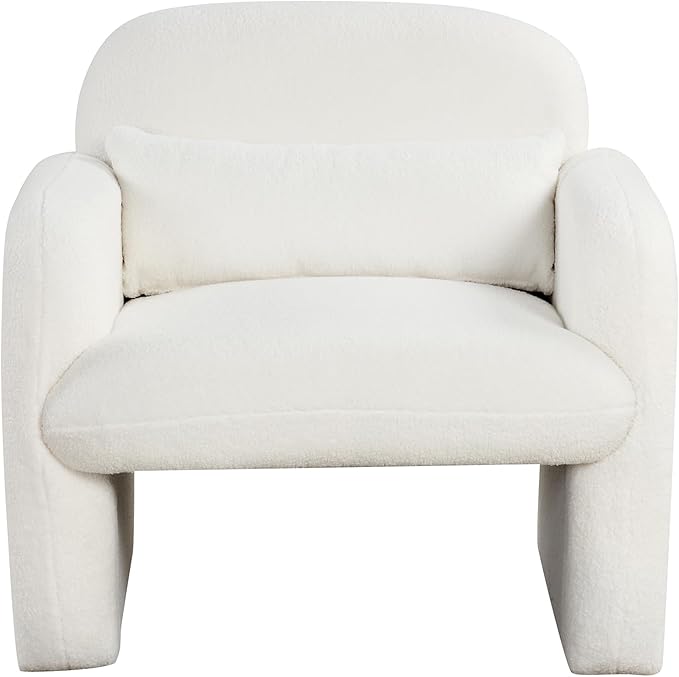 Giantex Set of 2 Accent Chairs for Living Room Modern Sherpa Fabric Upholstered Armchair w/Waist Pillow Comfy Reading Chair w/Armrests Small Single Sofa for Bedroom Reception Office White