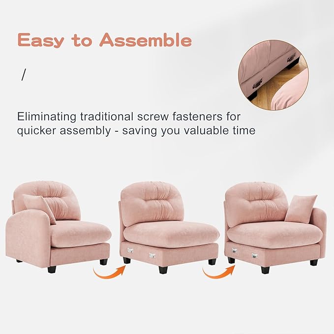 74 Oversized Modular Sectional Sofa Pink Large Sectional Couches for Living Room Chenille Fluffy Sofa Set Cloud Love Seat Comfy Modular Couches with 1 Ottoman Modern Sofas para Sala L Shaped