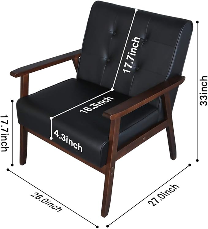 AODAILIHB 2 Piece Living Room Furniture Set Black Faux Leather Loveseat and Accent Chair Mid Century Modern Sofa and Chair Set with Solid Wood Arms for Office Reception &amp Apartment