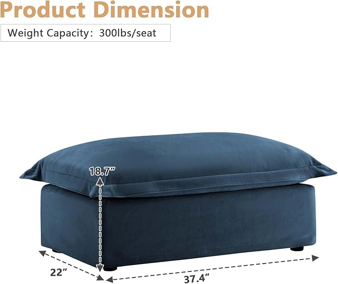 Movable Ottoman for Modular Sectional Sofa Modern Upholstered Slipcovered Sofa Couch for Living Room Bedroom Office Apartment Chenille Blue