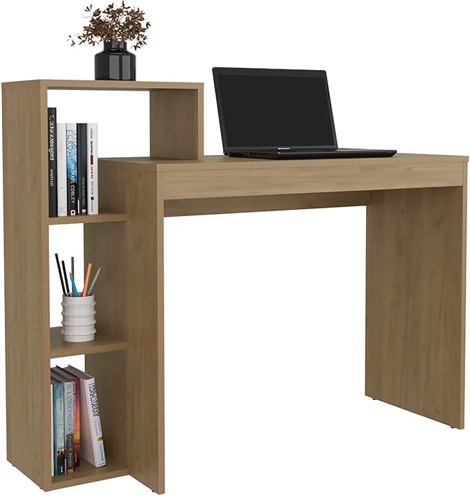 43 Wide Four Shelves Writting Desk Home Office Living Room Gamer Desk Natural Oak