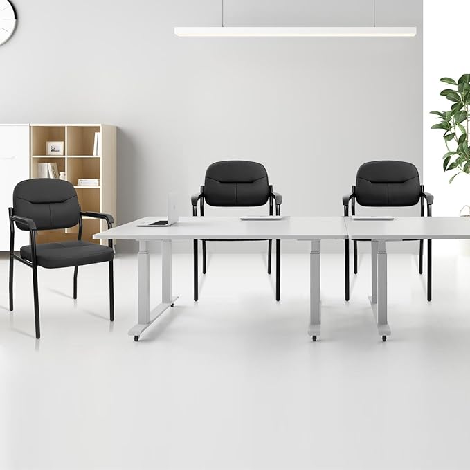 CLATINA Leather Guest Chair Sets of 2 Office Reception Chair No Wheels with Armrests and Lumber Support Ergonomic Desk Armchair for Meeting Waiting Conference Lobby Room Black