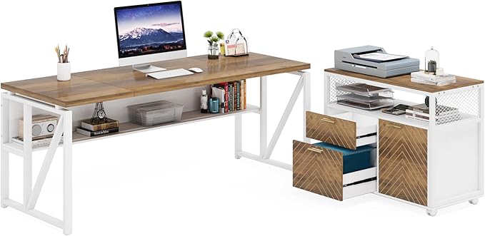 Tribesigns Office Desk with Drawers Sets 63 inches L Shaped Computer Desk with Mobile File CabinetBig Executive Desk for Home Office Furniture Sets (Light Walnut 63-inch)