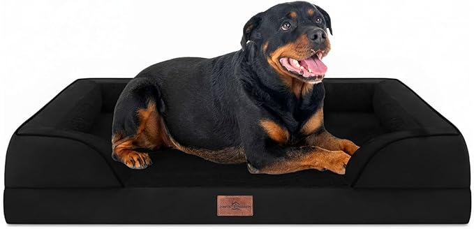 Comfort Expression Orthopedic Dog Bed for Extra Large Dogs 48x30 Inch Waterproof Egg Crate Foam XXL Pet Bed with Removable Bolsters Dog Couch with Washable Cover &amp Non-Slip Bottom Black