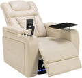 Beige Power Recliner Chair with Cupholders &amp Storage - Armchair Electric Reclining with USB Port 360° Swivel Tray Table Cell Phone Stand Ambient Lighting Leather Living Room Chair for Home The