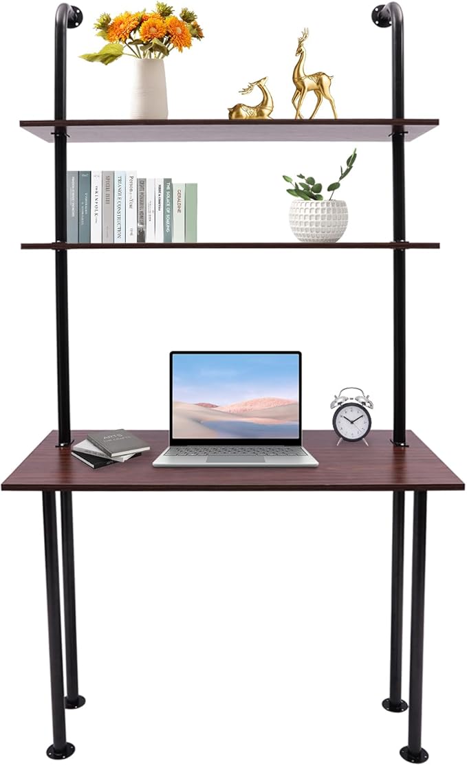 Wall Mounted Desk 12.9'' D x 39.37'' W x 78.74'' H Wall Mount Computer Desk 3-Tiers Wall Mount Computer Writing Table Office Desks Commercial Wall Mounted Computer Desk for Homes Offices